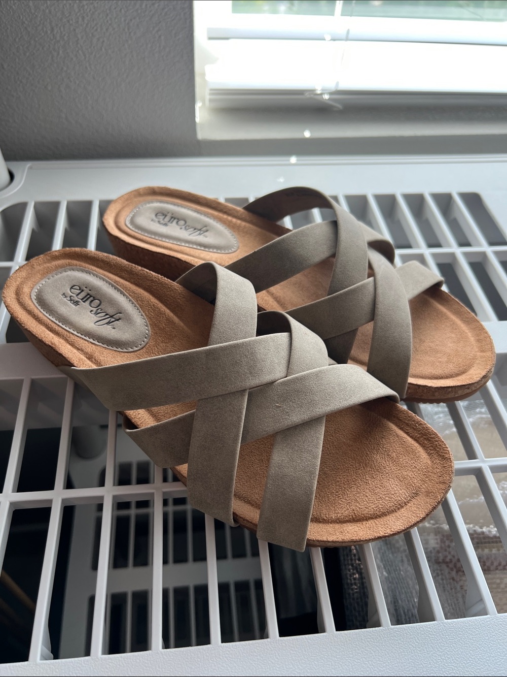 NWOT, Eurosoft Glison Cork Wedge Microsuede Crisscross Sandals